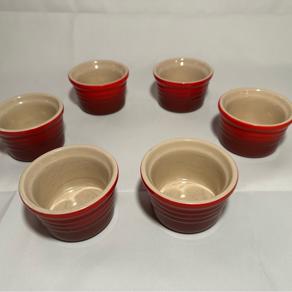 Le Creuset Cerise Red Stoneware Ramekins - Set of 6 (4.75 oz) Preowned